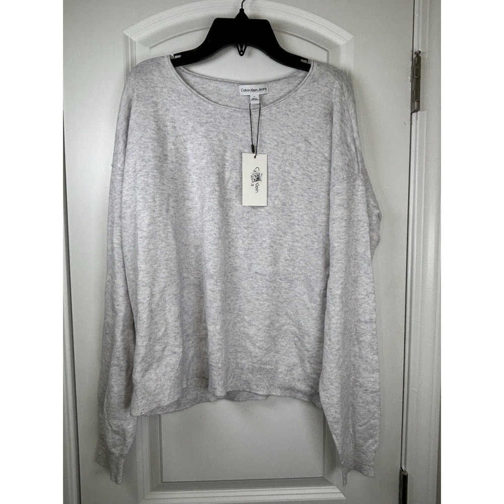 Calvin Klein NWT Gray Long Sleeve Knit Sweater Top Size‎ M Relaxed Fit